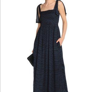 Ganni Navy Blue Zebra Print Chiffon Maxi Dress